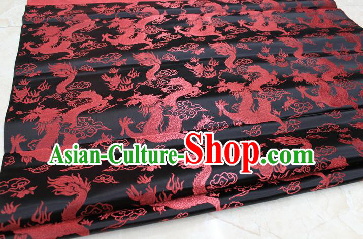 Chinese Traditional Ancient Clothing Tang Suit Black Brocade Ancient Costume Palace Dragons Pattern Satin Fabric Hanfu Material