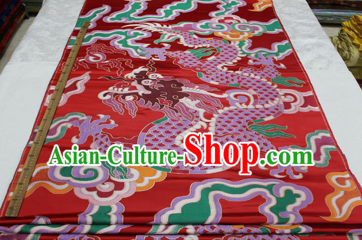 Chinese Traditional Ancient Costume Royal Palace Dragon Pattern Mongolian Robe Red Brocade Cheongsam Satin Fabric Hanfu Material