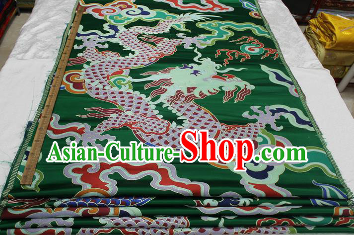 Chinese Traditional Ancient Costume Royal Palace Dragon Pattern Mongolian Robe Green Brocade Cheongsam Satin Fabric Hanfu Material