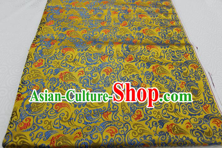 Chinese Traditional Ancient Costume Royal Palace Pattern Mongolian Robe Yellow Brocade Xiuhe Suit Wedding Dress Satin Fabric Hanfu Material
