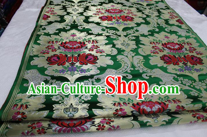 Chinese Traditional Ancient Wedding Costume Mongolian Robe Green Brocade Palace Pattern Xiuhe Suit Satin Fabric Hanfu Material
