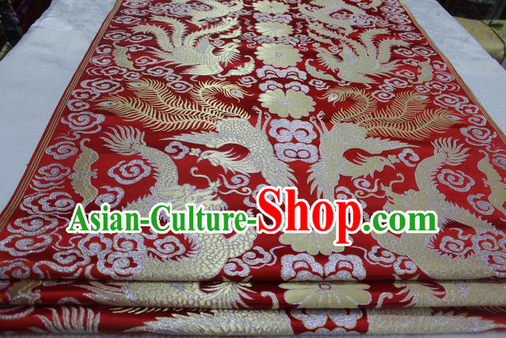 Chinese Traditional Ancient Wedding Costume Red Cheongsam Brocade Palace Dragon Phoenix Pattern Xiuhe Suit Satin Fabric Hanfu Material