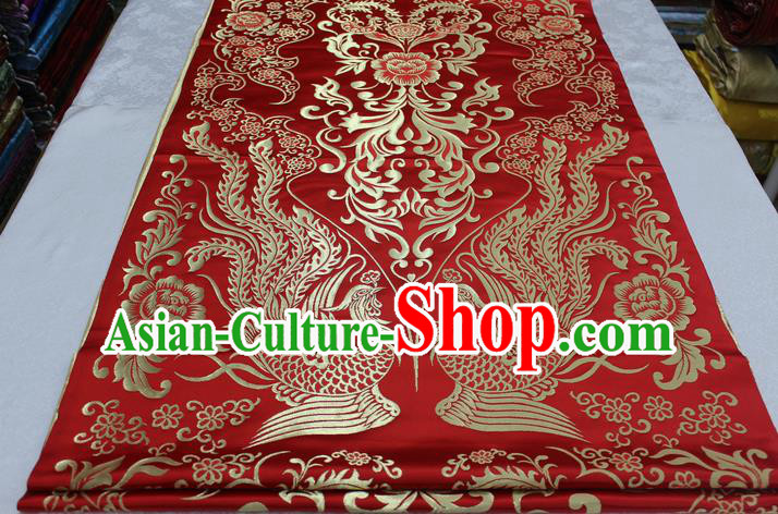 Chinese Traditional Ancient Wedding Costume Cheongsam Red Brocade Palace Phoenix Pattern Xiuhe Suit Satin Fabric Hanfu Material