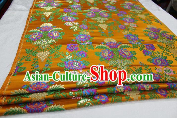 Chinese Traditional Ancient Wedding Costume Cheongsam Yellow Brocade Palace Pattern Xiuhe Suit Satin Fabric Hanfu Material