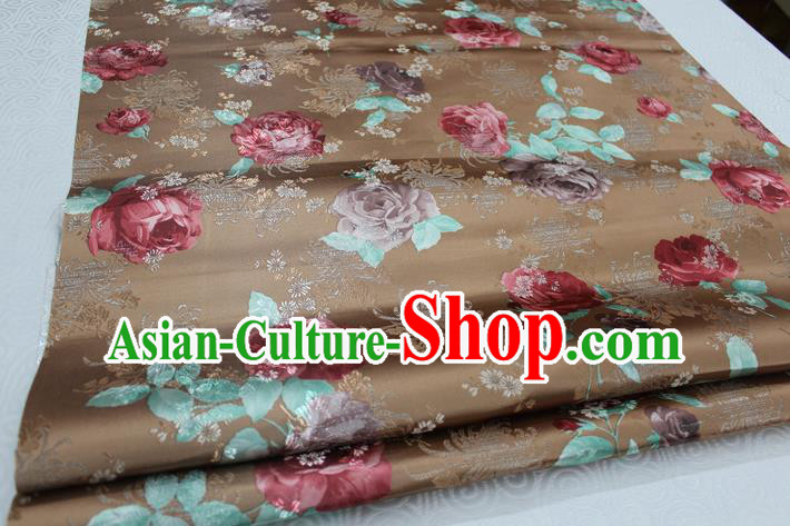 Chinese Traditional Ancient Costume Tang Suit Cheongsam Brown Brocade Palace Pattern Satin Fabric Hanfu Material