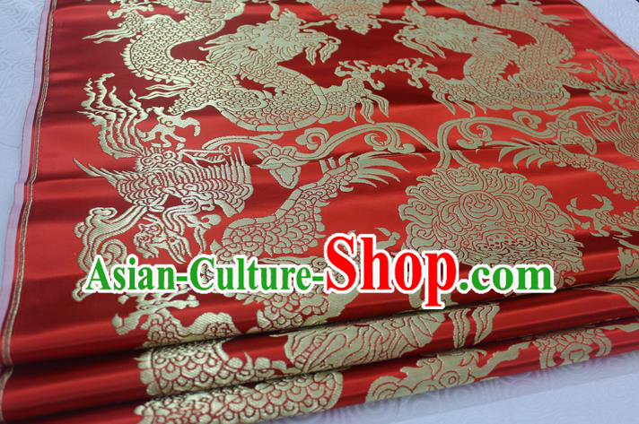 Chinese Traditional Clothing Palace Dragons Pattern Tang Suit Red Brocade Ancient Costume Mongolian Robe Satin Fabric Hanfu Material