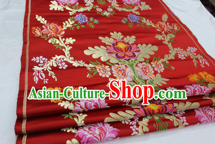 Chinese Traditional Clothing Palace Lotus Pattern Cheongsam Red Nanjing Brocade Ancient Costume Xiuhe Suit Satin Fabric Hanfu Material