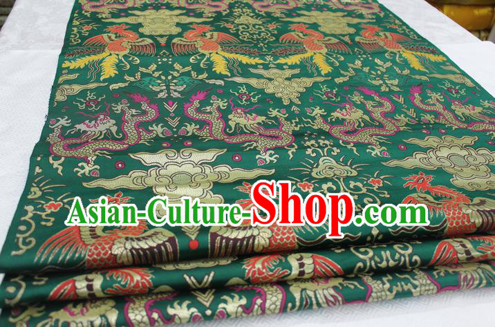 Chinese Traditional Clothing Palace Dragons Phoenix Pattern Cheongsam Green Brocade Ancient Costume Xiuhe Suit Satin Fabric Hanfu Material