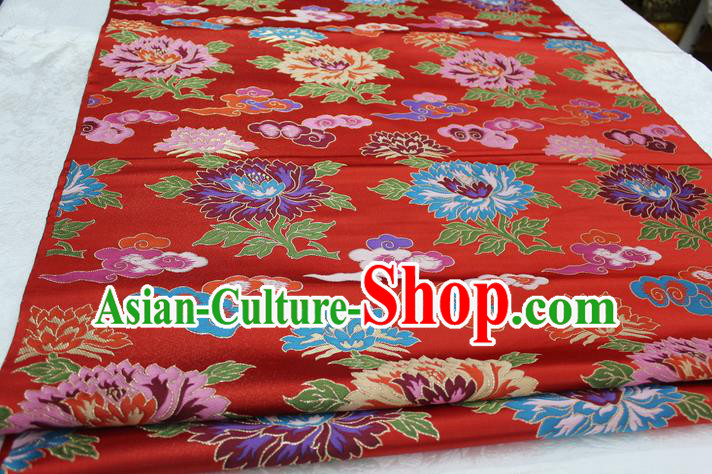 Chinese Traditional Clothing Palace Flowers Pattern Cheongsam Red Nanjing Brocade Ancient Costume Xiuhe Suit Satin Fabric Hanfu Material