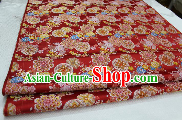 Chinese Traditional Clothing Palace Flowers Pattern Cheongsam Kimono Red Brocade Ancient Costume Xiuhe Suit Satin Fabric Hanfu Material