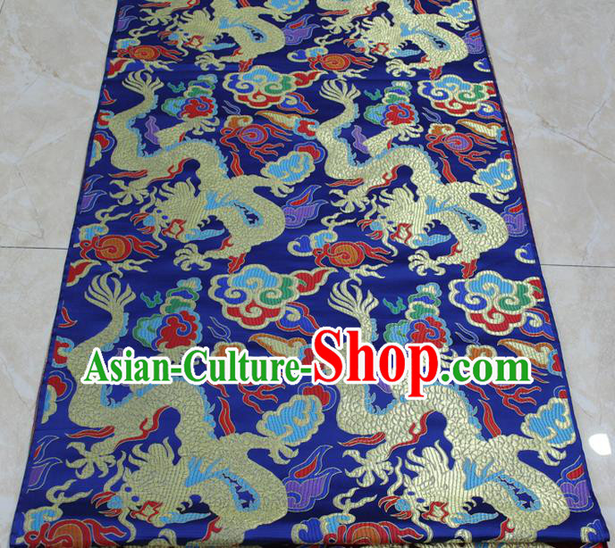 Chinese Traditional Clothing Palace Dragons Pattern Cheongsam Blue Brocade Ancient Costume Tang Suit Satin Fabric Hanfu Material