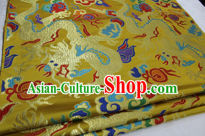 Chinese Traditional Clothing Palace Dragons Pattern Cheongsam Yellow Brocade Ancient Costume Tang Suit Satin Fabric Hanfu Material