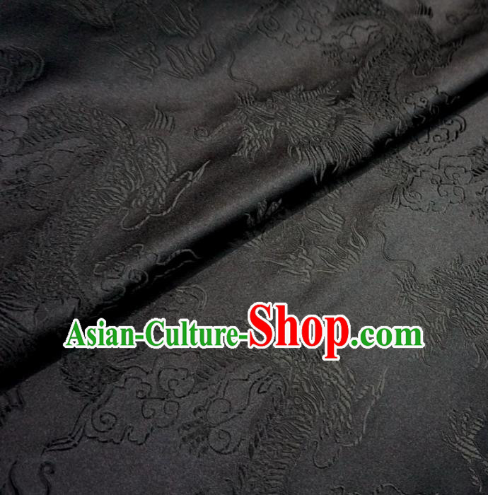 Chinese Traditional Clothing Royal Court Dragons Pattern Tang Suit Black Brocade Ancient Costume Cheongsam Satin Fabric Hanfu Material
