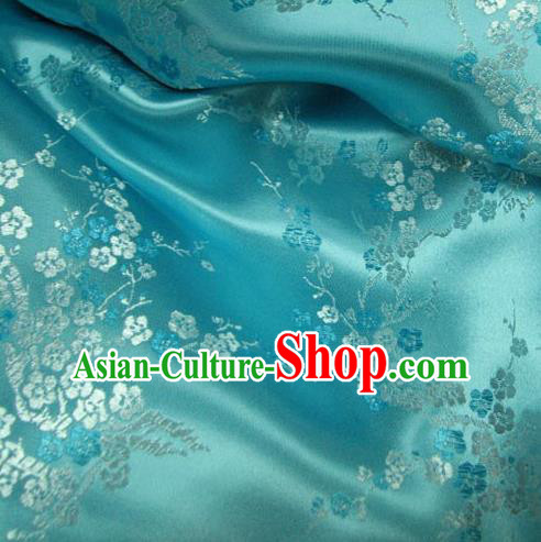 Chinese Traditional Clothing Royal Court Wintersweet Pattern Tang Suit Blue Brocade Ancient Costume Cheongsam Satin Fabric Hanfu Material