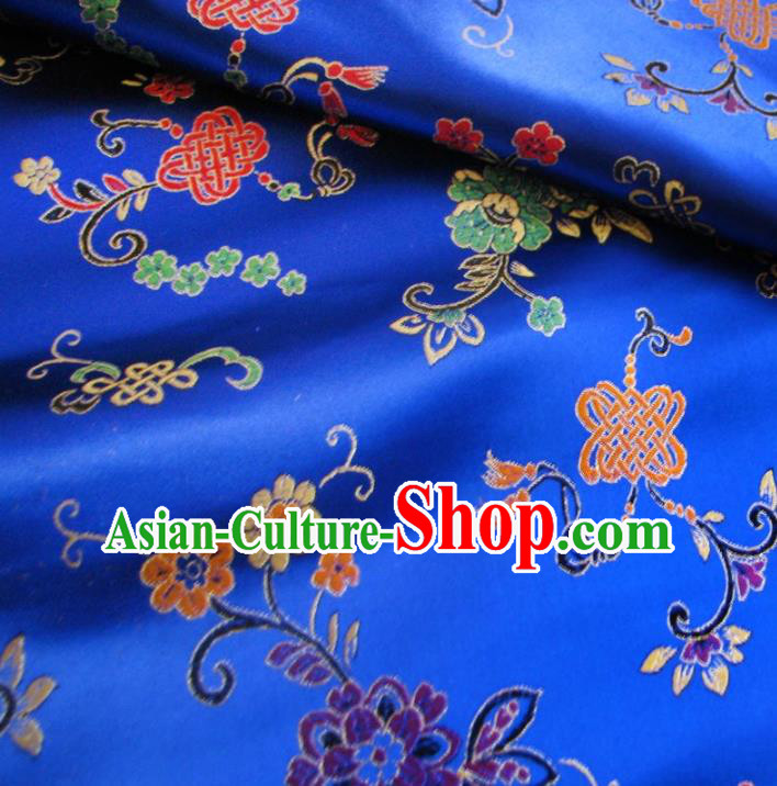Chinese Traditional Clothing Royal Court Chinese Knots Pattern Tang Suit Royalblue Brocade Ancient Costume Cheongsam Satin Fabric Hanfu Material