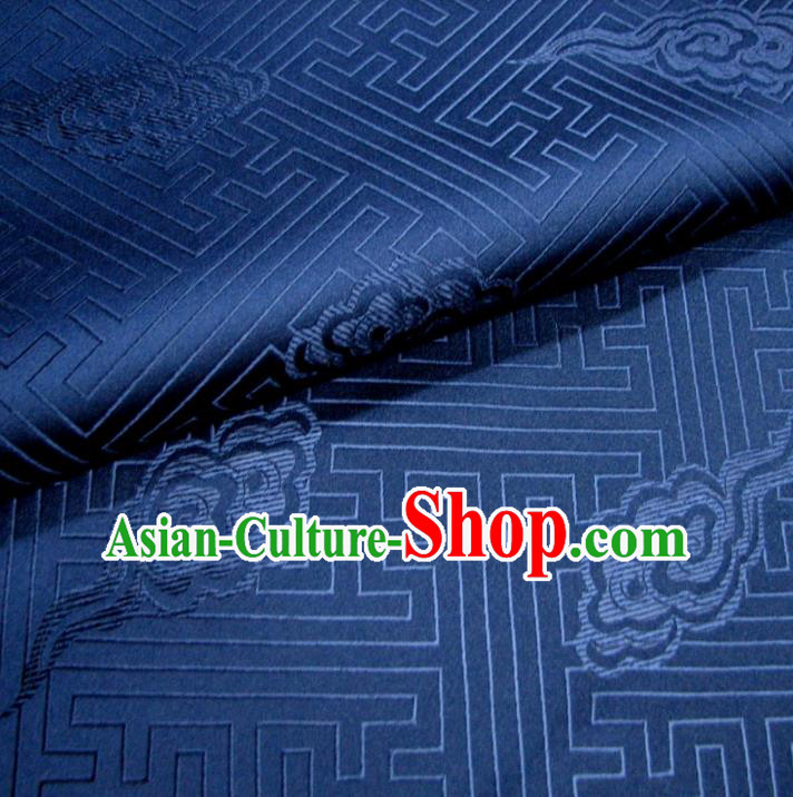 Chinese Traditional Clothing Royal Court Pattern Tang Suit Deep Blue Brocade Ancient Costume Cheongsam Satin Fabric Hanfu Material