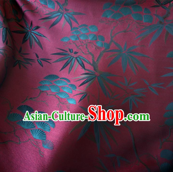 Chinese Traditional Clothing Royal Court Pine Bamboo Pattern Tang Suit Wine Red Brocade Ancient Costume Cheongsam Satin Fabric Hanfu Material