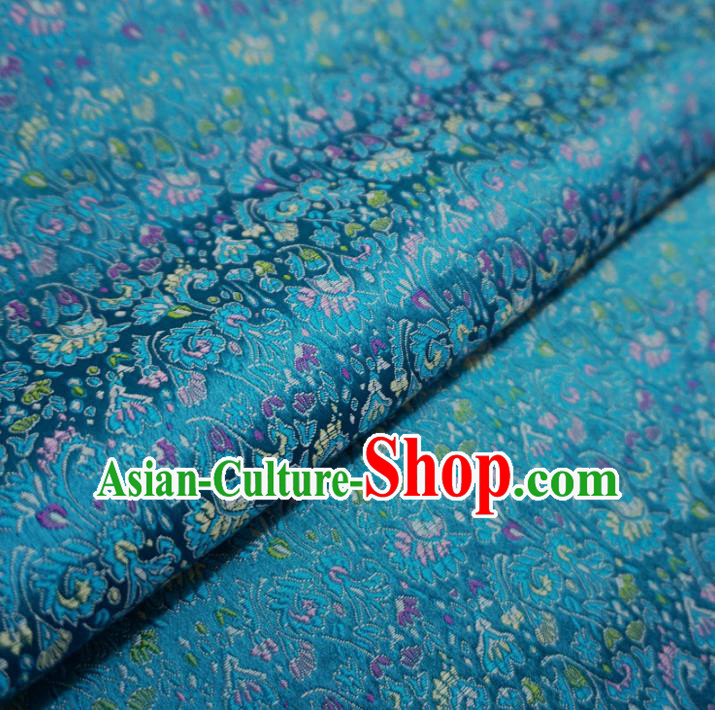 Chinese Traditional Clothing Royal Court Pattern Tang Suit Blue Brocade Ancient Costume Cheongsam Satin Fabric Hanfu Material