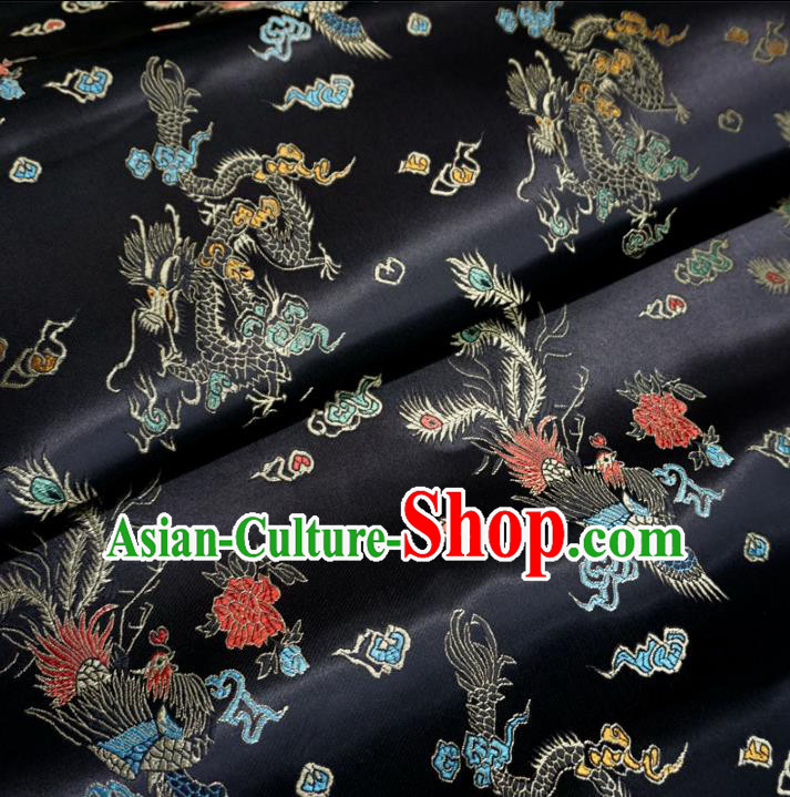 Chinese Traditional Royal Court Dragons Pattern Black Brocade Ancient Costume Tang Suit Cheongsam Bourette Fabric Hanfu Material