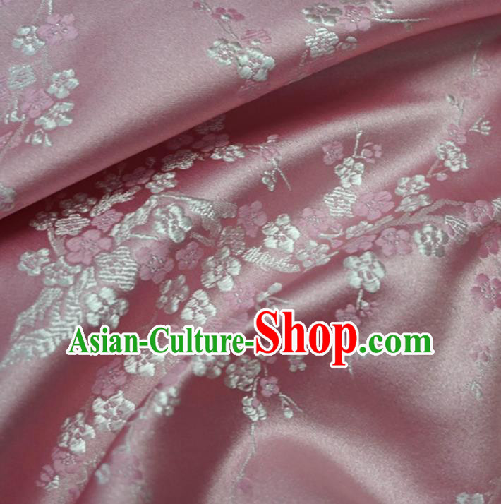 Chinese Traditional Royal Court Wintersweet Pattern Pink Brocade Ancient Costume Tang Suit Cheongsam Bourette Fabric Hanfu Material