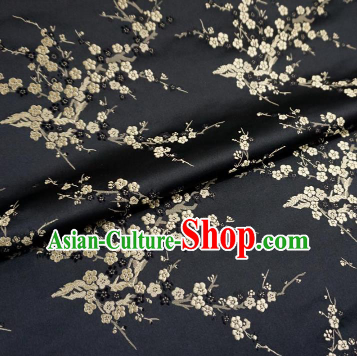 Chinese Traditional Royal Court Wintersweet Pattern Black Brocade Ancient Costume Tang Suit Cheongsam Bourette Fabric Hanfu Material