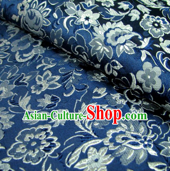 Chinese Traditional Royal Court Wintersweet Pattern Blue Brocade Ancient Costume Tang Suit Cheongsam Bourette Fabric Hanfu Material