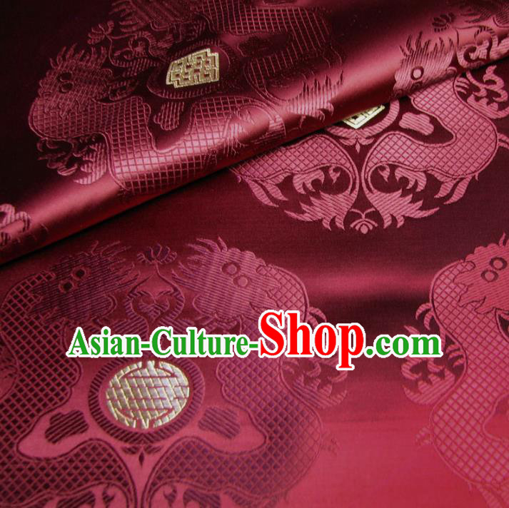 Chinese Traditional Royal Court Dragons Pattern Wine Red Brocade Ancient Costume Tang Suit Cheongsam Bourette Fabric Hanfu Material