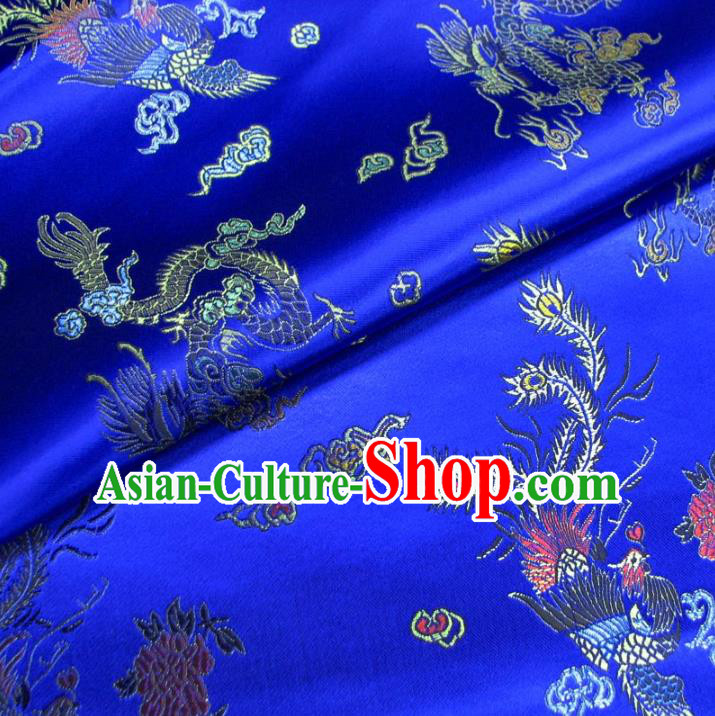 Chinese Traditional Royal Court Dragon Phoenix Pattern Royalblue Brocade Ancient Costume Tang Suit Cheongsam Bourette Fabric Hanfu Material