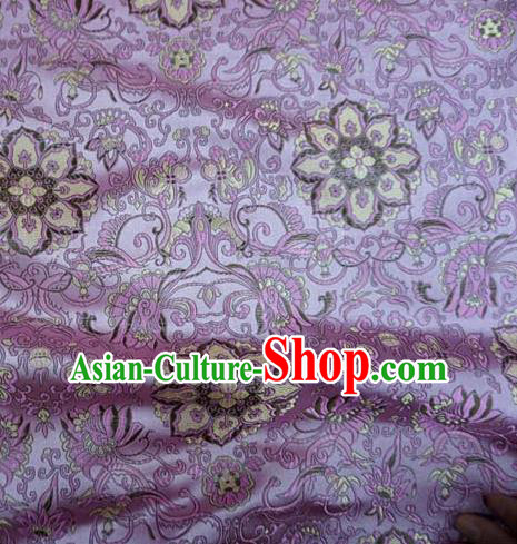 Chinese Traditional Royal Court Flowers Pattern Purple Brocade Ancient Costume Tang Suit Cheongsam Bourette Fabric Hanfu Material