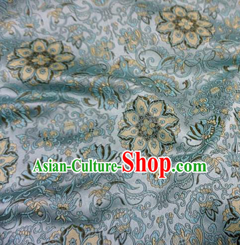 Chinese Traditional Royal Court Flowers Pattern Blue Brocade Ancient Costume Tang Suit Cheongsam Bourette Fabric Hanfu Material