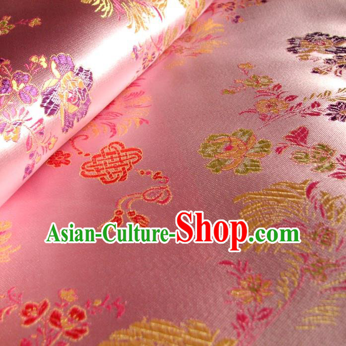 Chinese Traditional Clothing Royal Court Chinese Knots Pattern Tang Suit Pink Brocade Ancient Costume Cheongsam Satin Fabric Hanfu Material