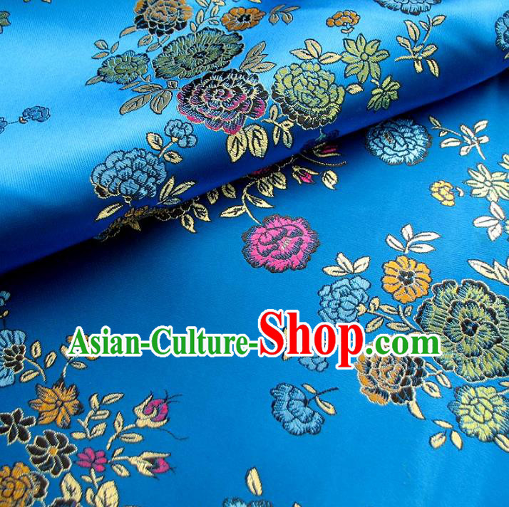Chinese Traditional Royal Court Flowers Blue Brocade Xiuhe Suit Fabric Ancient Costume Tang Suit Cheongsam Hanfu Material
