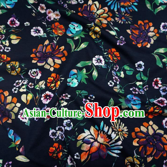 Chinese Traditional Royal Court Flowers Pattern Navy Brocade Xiuhe Suit Fabric Ancient Costume Tang Suit Cheongsam Hanfu Material