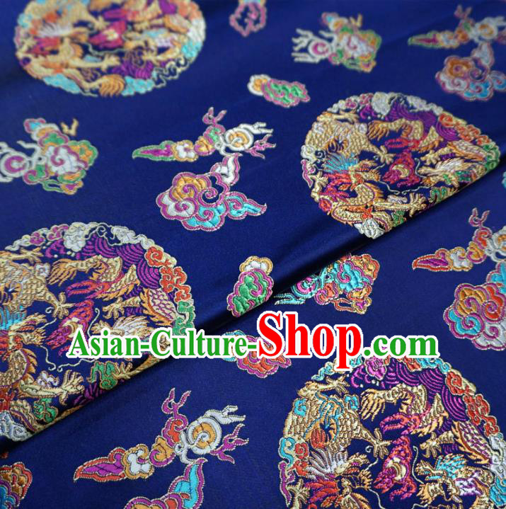 Chinese Traditional Royal Court Dragons Pattern Deep Blue Brocade Xiuhe Suit Fabric Ancient Costume Tang Suit Cheongsam Hanfu Material