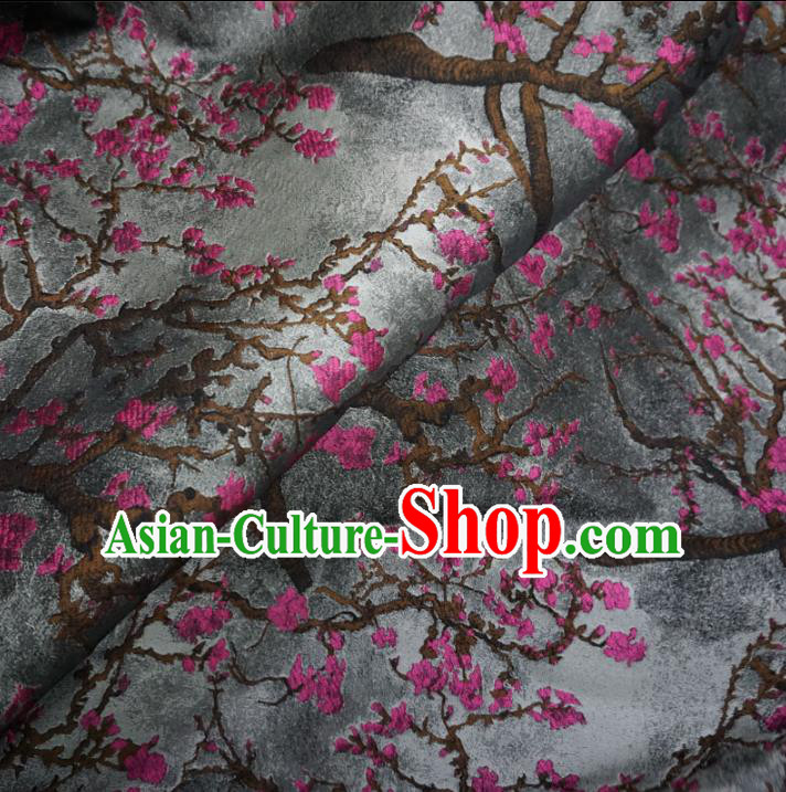 Chinese Traditional Royal Court Wintersweet Pattern Grey Brocade Xiuhe Suit Fabric Ancient Costume Tang Suit Cheongsam Hanfu Material