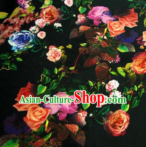 Chinese Traditional Royal Court Flowers Pattern Black Brocade Xiuhe Suit Fabric Ancient Costume Tang Suit Cheongsam Hanfu Material