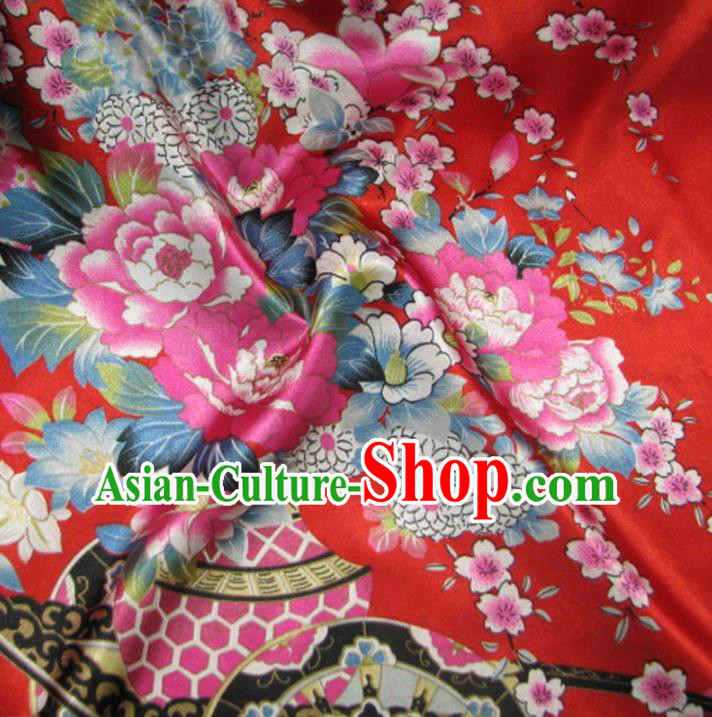 Chinese Traditional Royal Court Flowers Pattern Red Brocade Xiuhe Suit Fabric Ancient Costume Tang Suit Cheongsam Hanfu Material