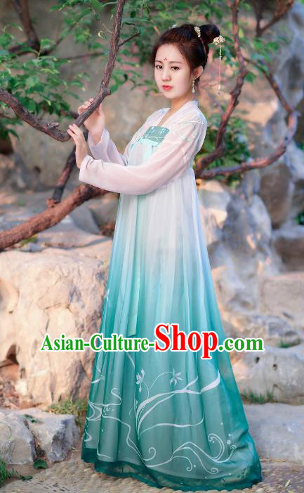 Traditional Chinese Tang Dynasty Young Lady Princess Hanfu Embroidered Orchid Costume for Women
