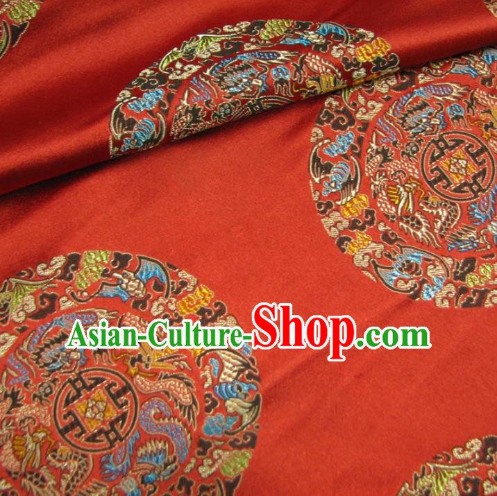 Chinese Traditional Royal Palace Dragons Pattern Design Red Brocade Xiuhe Suit Fabric Ancient Costume Tang Suit Cheongsam Hanfu Material