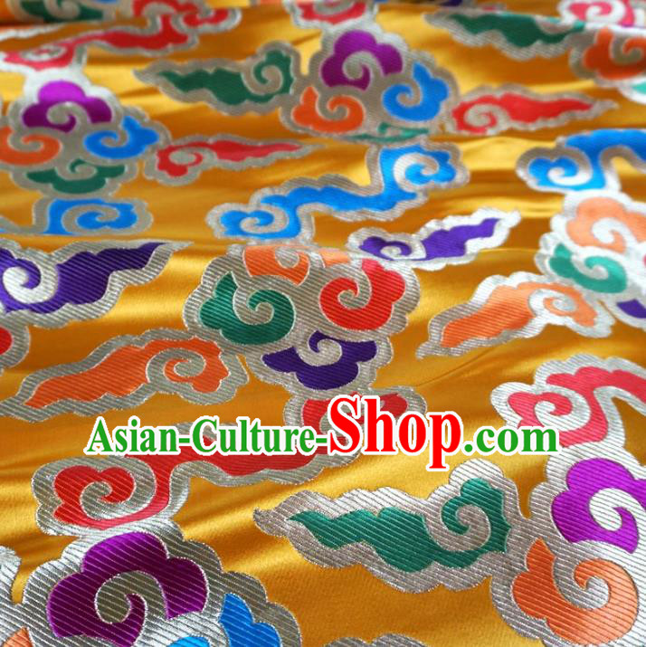 Chinese Traditional Royal Palace Pattern Design Yellow Brocade Mongolian Robe Fabric Ancient Costume Tang Suit Cheongsam Hanfu Material