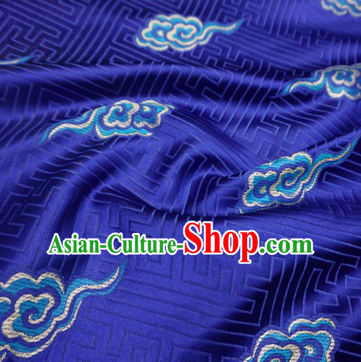 Chinese Traditional Royal Palace Clouds Pattern Design Blue Brocade Mongolian Robe Fabric Ancient Costume Tang Suit Cheongsam Hanfu Material