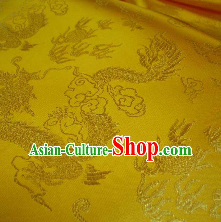 Chinese Traditional Royal Palace Dragons Pattern Design Yellow Brocade Mongolian Robe Fabric Ancient Costume Tang Suit Cheongsam Hanfu Material