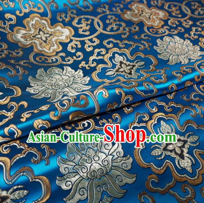 Chinese Traditional Royal Palace Pattern Design Blue Brocade Mongolian Robe Fabric Ancient Costume Tang Suit Cheongsam Hanfu Material