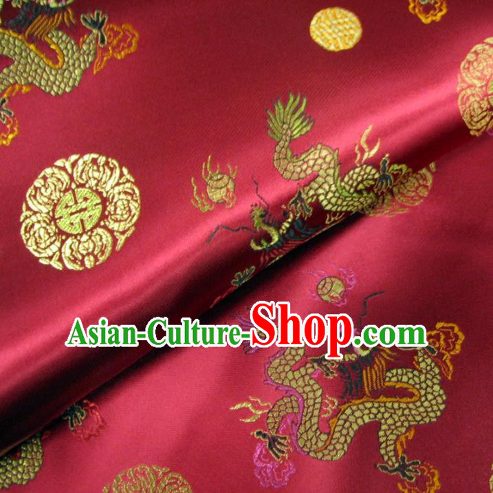 Chinese Traditional Royal Palace Dragons Pattern Design Wine Red Brocade Fabric Ancient Costume Tang Suit Cheongsam Hanfu Material