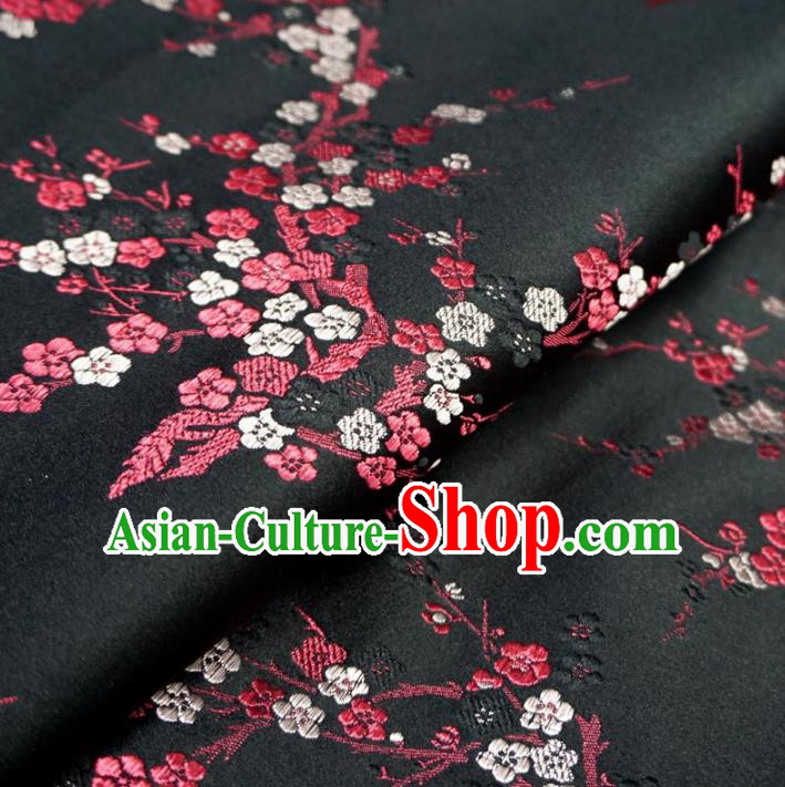 Chinese Traditional Royal Palace Wintersweet Pattern Design Black Brocade Fabric Ancient Costume Tang Suit Cheongsam Hanfu Material