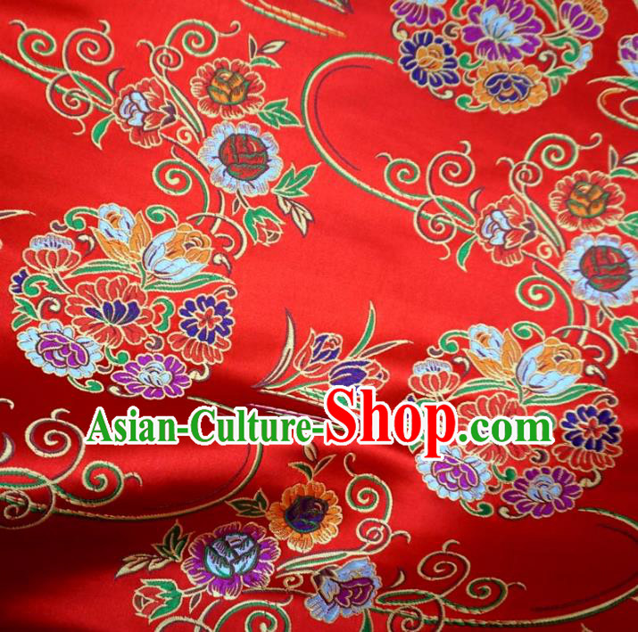 Chinese Traditional Royal Palace Lotus Pattern Design Red Brocade Xiuhe Suit Fabric Ancient Costume Tang Suit Cheongsam Hanfu Material