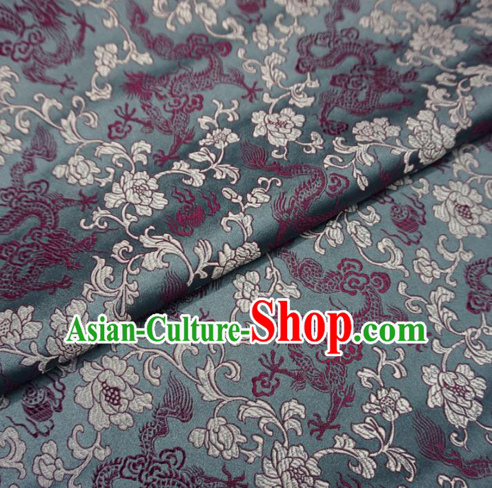 Chinese Traditional Royal Palace Dragons Pattern Design Grey Brocade Fabric Ancient Costume Tang Suit Cheongsam Hanfu Material