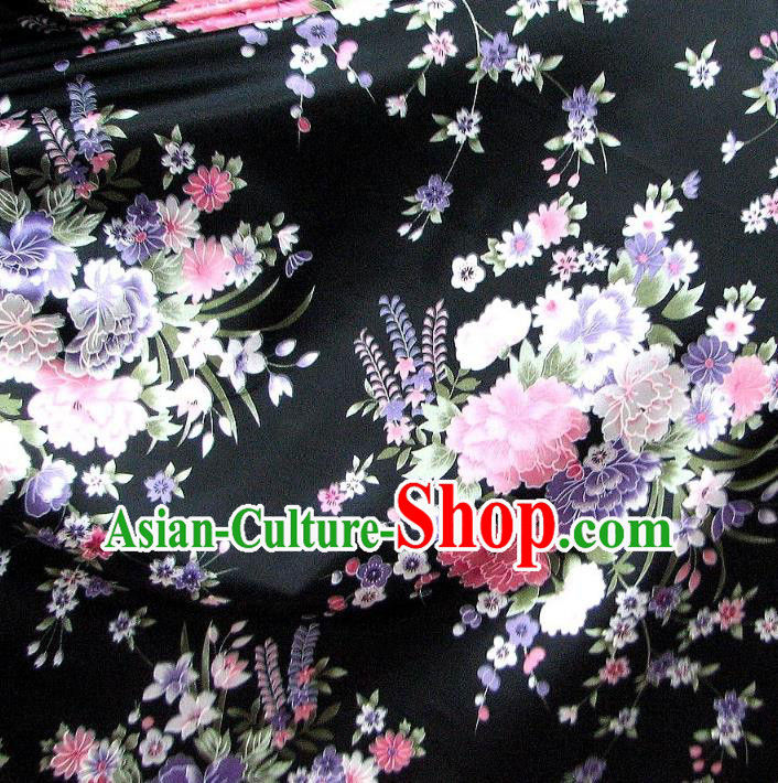 Chinese Traditional Royal Palace Flowers Pattern Design Black Brocade Fabric Ancient Costume Tang Suit Cheongsam Hanfu Material