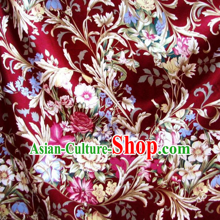 Chinese Traditional Royal Palace Flowers Pattern Design Red Brocade Fabric Ancient Costume Tang Suit Cheongsam Hanfu Material