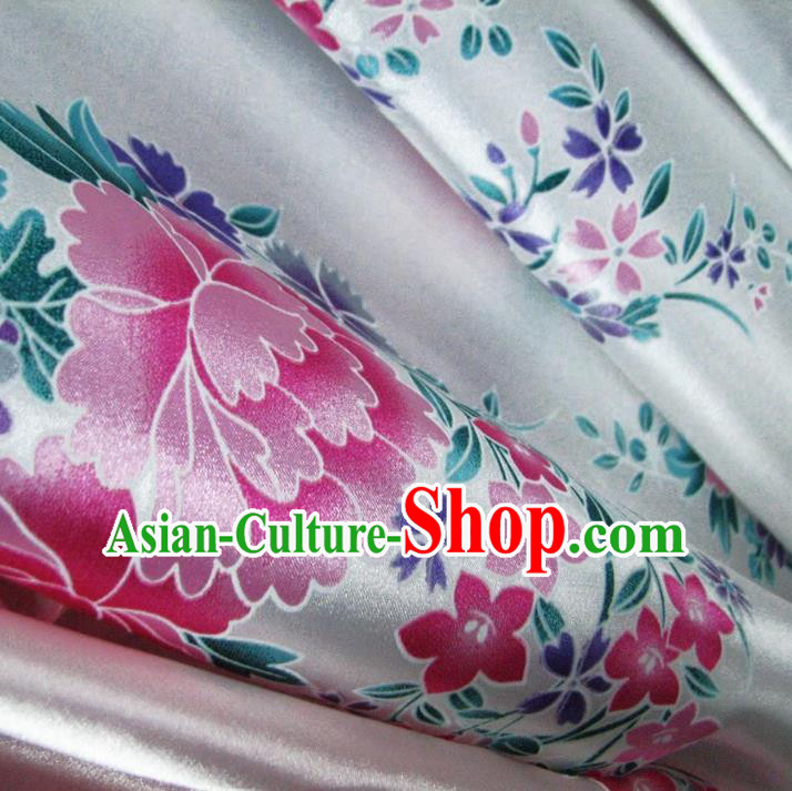 Chinese Traditional Royal Palace Peony Pattern Design White Brocade Fabric Ancient Costume Tang Suit Cheongsam Hanfu Material